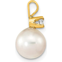 14K Yellow Gold 8-9mm Round Akoya Saltwater Cultured Pearl Pendant with 1/10 Carat Diamond by Monteluci Fine Jewelry