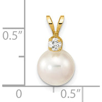 14K Yellow Gold 8-9mm Round Akoya Saltwater Cultured Pearl Pendant with 1/10 Carat Diamond by Monteluci Fine Jewelry