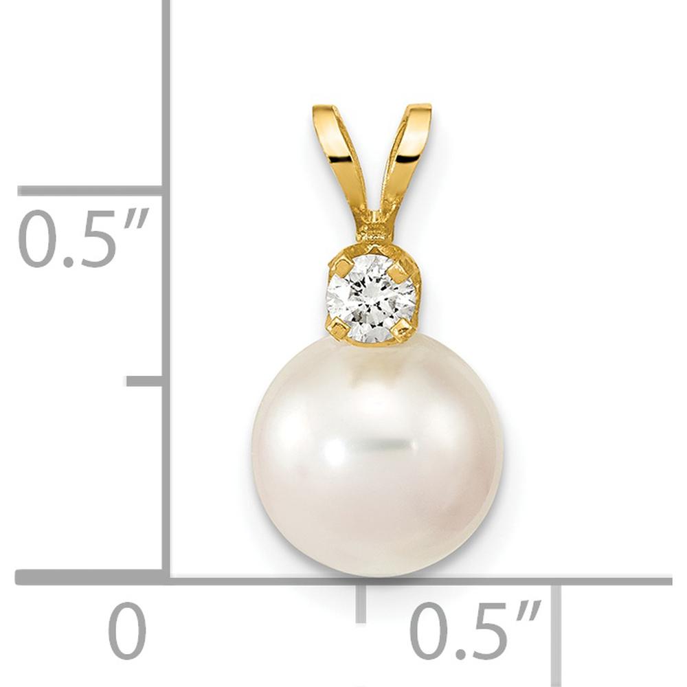 14K Yellow Gold 8-9mm Round Akoya Saltwater Cultured Pearl Pendant with 1/10 Carat Diamond by Monteluci Fine Jewelry