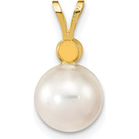 14K Yellow Gold 8-9mm Round Akoya Saltwater Cultured Pearl Pendant with 1/10 Carat Diamond by Monteluci Fine Jewelry