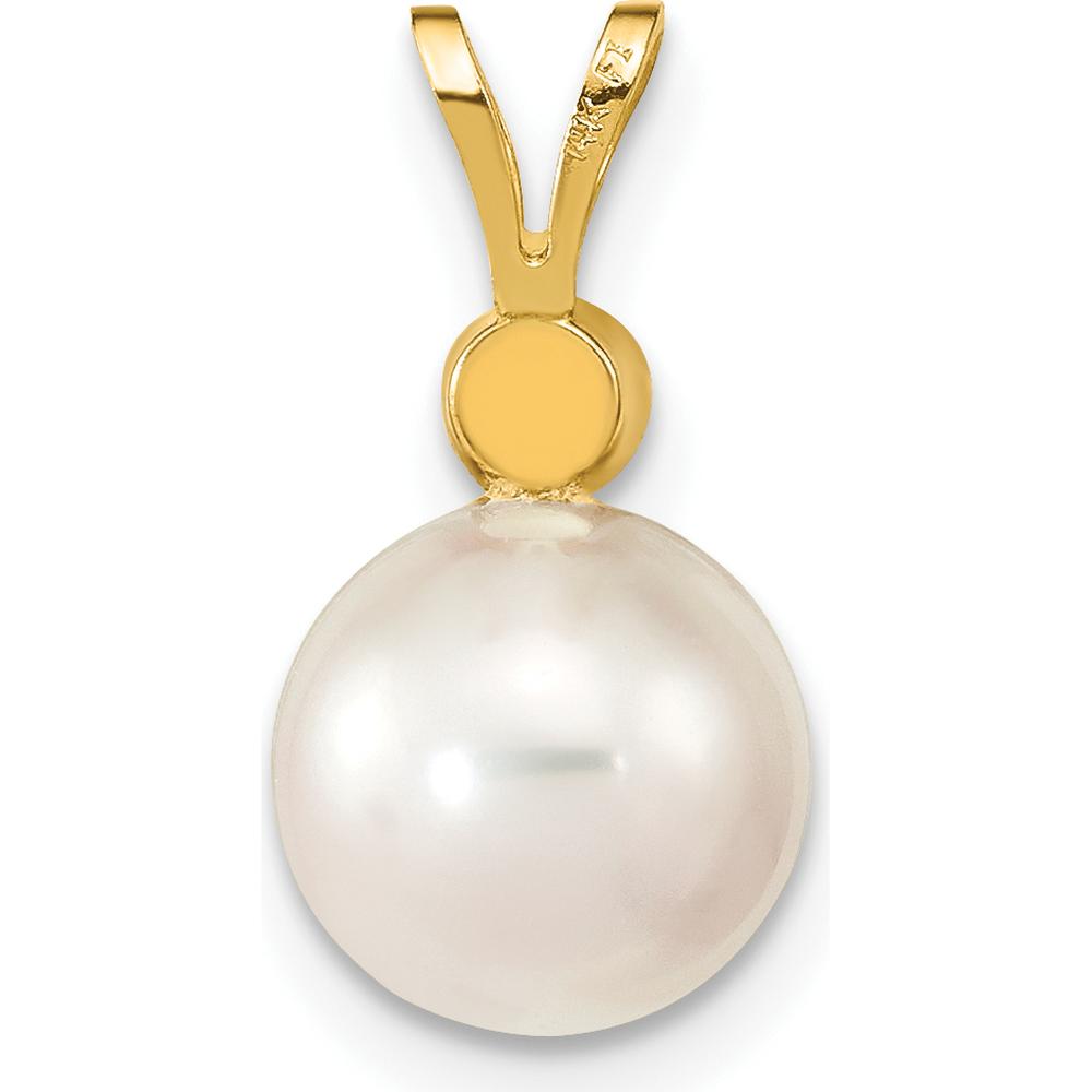 14K Yellow Gold 8-9mm Round Akoya Saltwater Cultured Pearl Pendant with 1/10 Carat Diamond by Monteluci Fine Jewelry