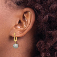 14K Yellow Gold 8-9mm Tahitian Black Pearl and 0.07 Carat Diamond Leverback Dangle Earrings by Monteluci Fine Jewelry
