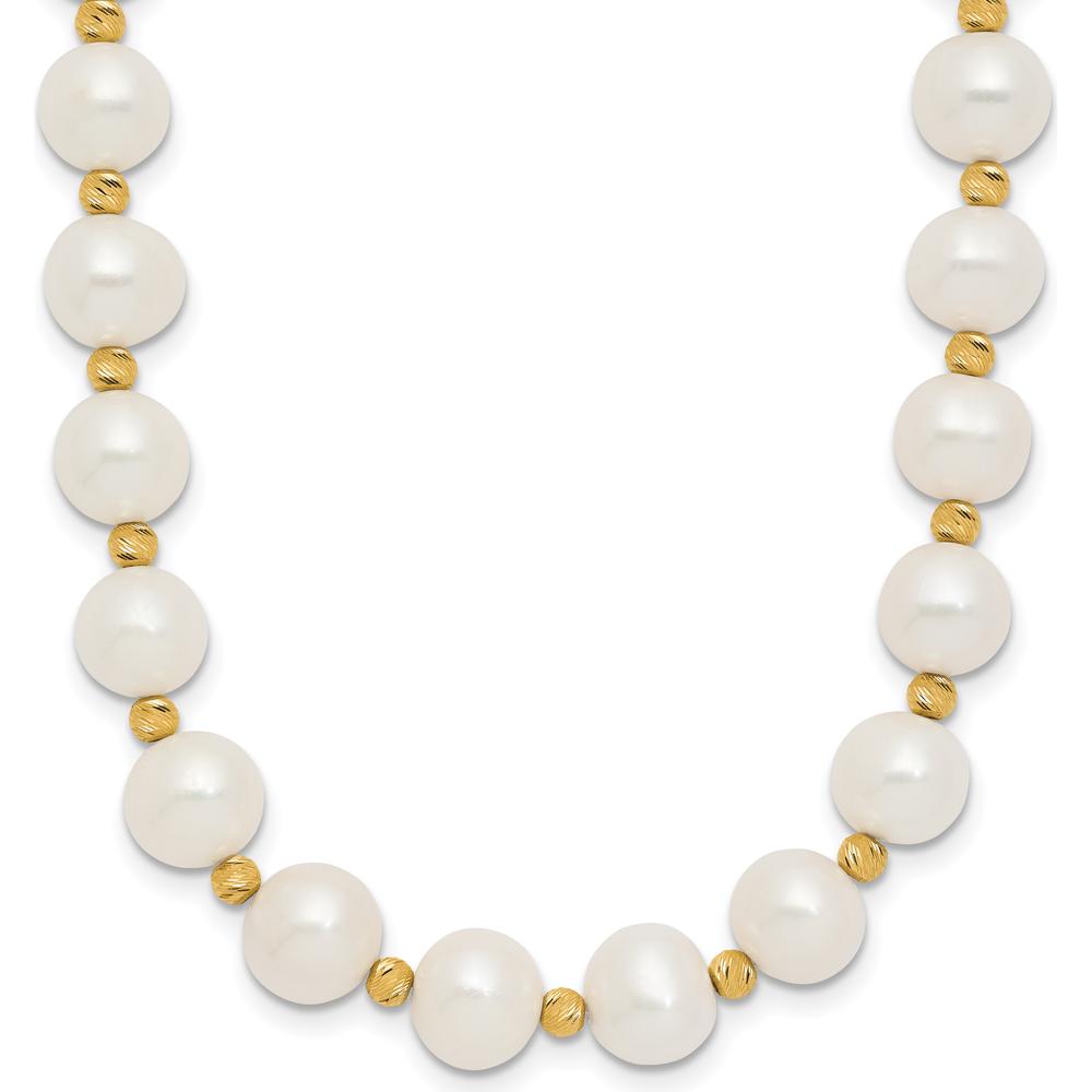 14K Yellow Gold 8-9mm White Freshwater Cultured Pearl and Diamond-Cut Beaded 18" Necklace by Monteluci Fine Jewelry
