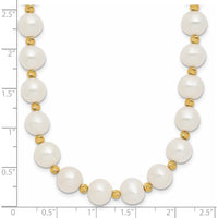 14K Yellow Gold 8-9mm White Freshwater Cultured Pearl and Diamond-Cut Beaded 18" Necklace by Monteluci Fine Jewelry
