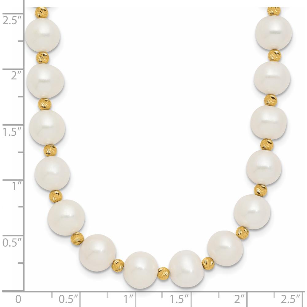 14K Yellow Gold 8-9mm White Freshwater Cultured Pearl and Diamond-Cut Beaded 18" Necklace by Monteluci Fine Jewelry