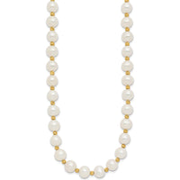 14K Yellow Gold 8-9mm White Freshwater Cultured Pearl and Diamond-Cut Beaded 18" Necklace by Monteluci Fine Jewelry