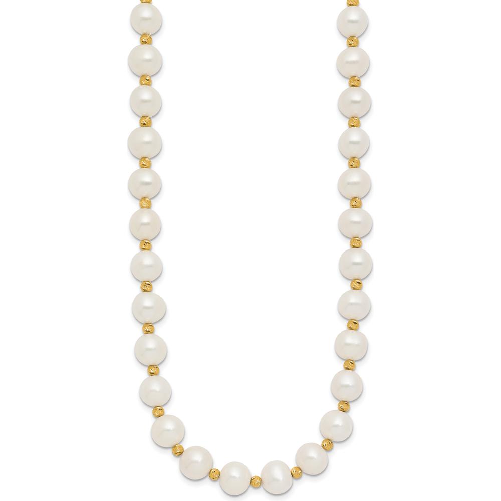 14K Yellow Gold 8-9mm White Freshwater Cultured Pearl and Diamond-Cut Beaded 18" Necklace by Monteluci Fine Jewelry