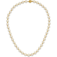 14K Yellow Gold 8-9mm White Freshwater Cultured Pearl and Diamond-Cut Beaded 18" Necklace by Monteluci Fine Jewelry