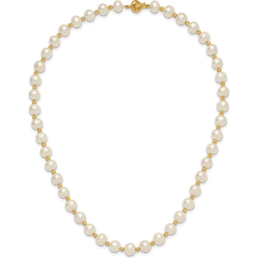 14K Yellow Gold 8-9mm White Freshwater Cultured Pearl and Diamond-Cut Beaded 18" Necklace by Monteluci Fine Jewelry