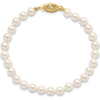 14K Yellow Gold 8" Bracelet with 5-6mm White Round Saltwater Akoya Cultured Pearls by Monteluci Fine Jewelry