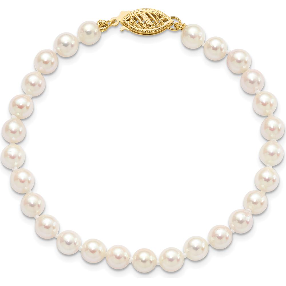 14K Yellow Gold 8" Bracelet with 5-6mm White Round Saltwater Akoya Cultured Pearls by Monteluci Fine Jewelry