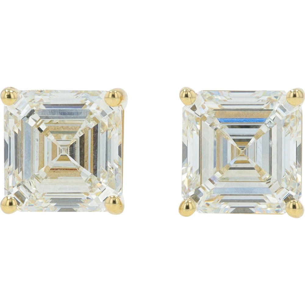 14K Yellow Gold 8 Carat Total Weight Step-Cut Lab Grown Diamond Stud Earrings with Four-Prong Settings
