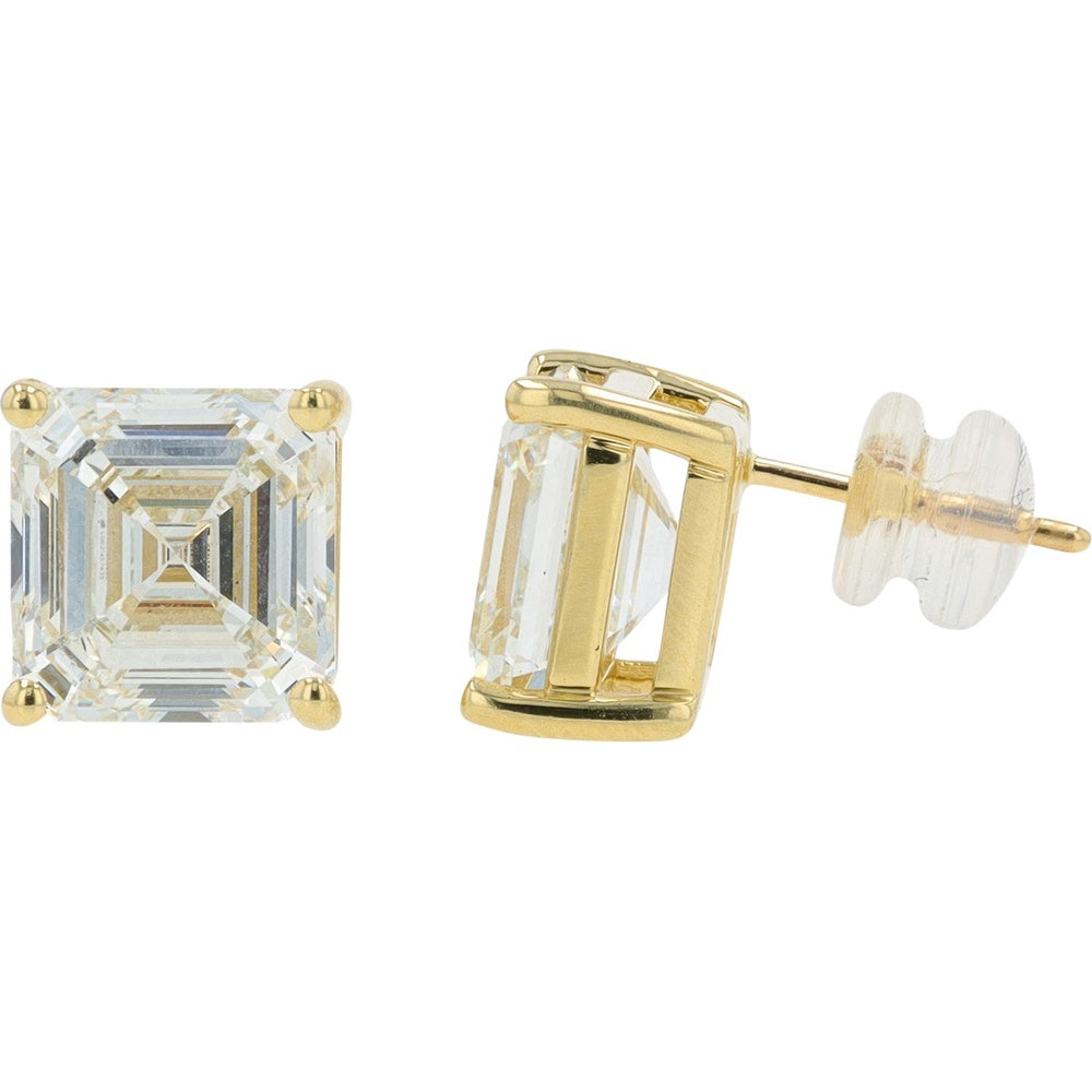 14K Yellow Gold 8 Carat Total Weight Step-Cut Lab Grown Diamond Stud Earrings with Four-Prong Settings