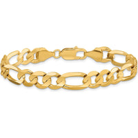 14K Yellow Gold 8" Concave Open Figaro Bracelet with Lobster Clasp - 8.75mm Chain Width by Oro Pregiato