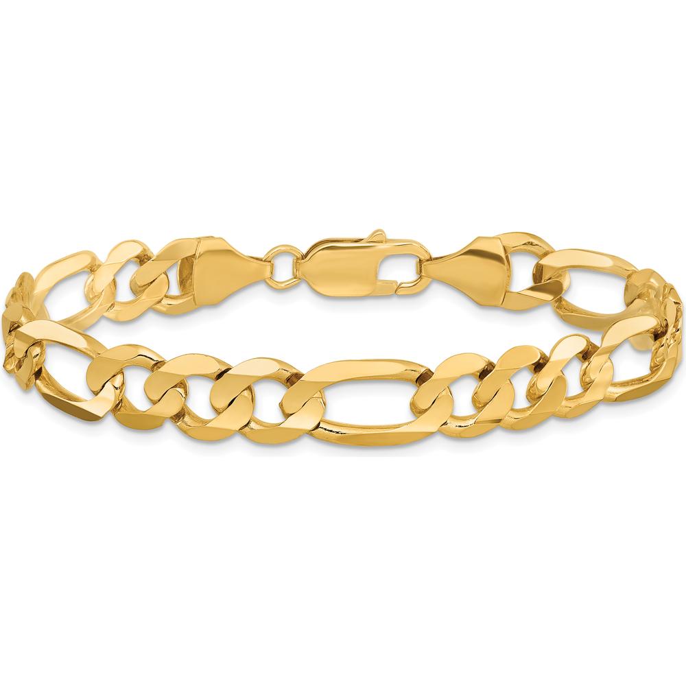 14K Yellow Gold 8" Concave Open Figaro Bracelet with Lobster Clasp - 8.75mm Chain Width by Oro Pregiato
