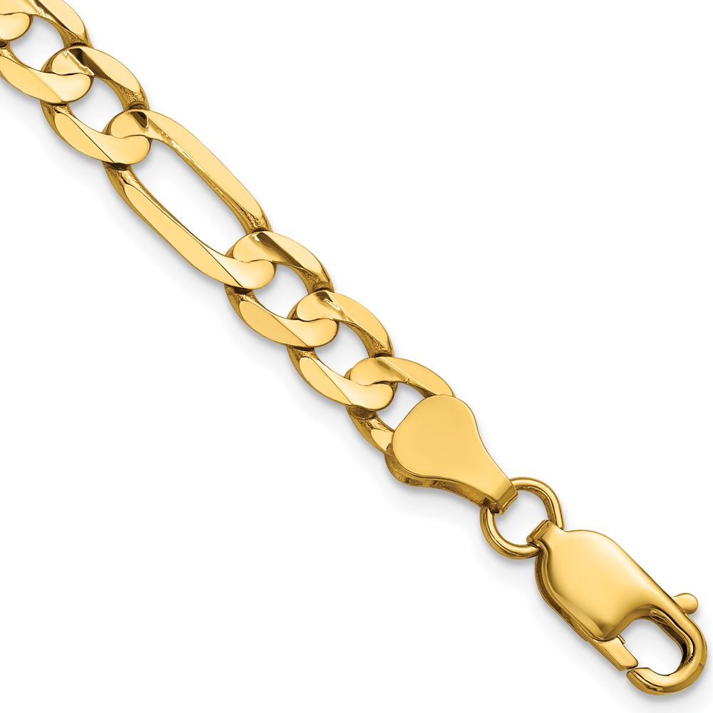 14K Yellow Gold 8" Concave Open Figaro Chain Bracelet with Lobster Clasp by Oro Pregiato