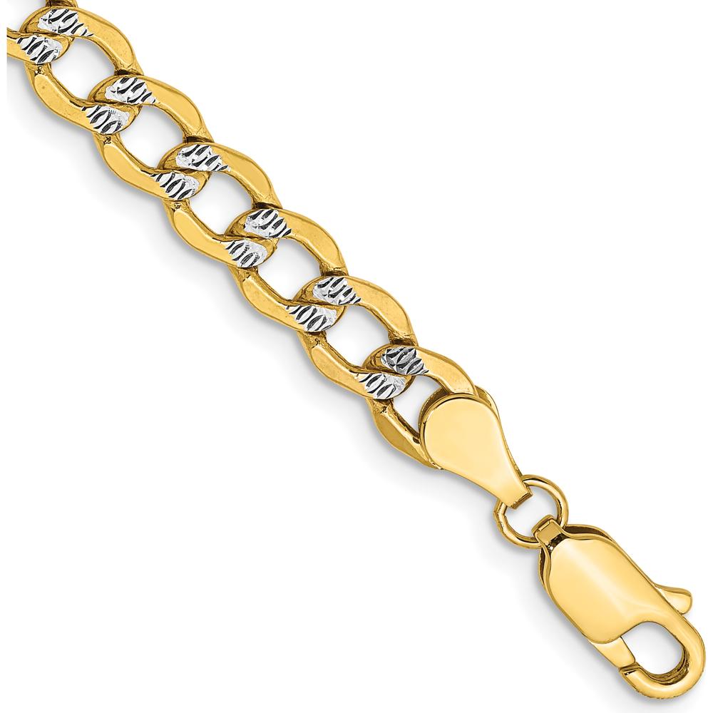 14K Yellow Gold 8" Curb Bracelet with Rhodium Pavé Textured Links by Oro Pregiato