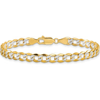 14K Yellow Gold 8" Curb Bracelet with Rhodium Pavé Textured Links by Oro Pregiato