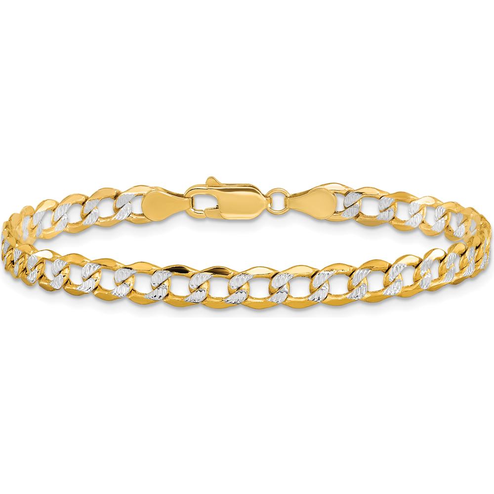 14K Yellow Gold 8" Curb Bracelet with Rhodium Pavé Textured Links by Oro Pregiato