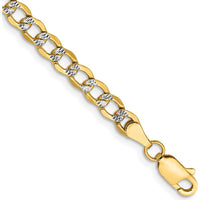 14K Yellow Gold 8" Curb Chain Bracelet with Rhodium Pavé - Semi-Solid Design by Oro Pregiato