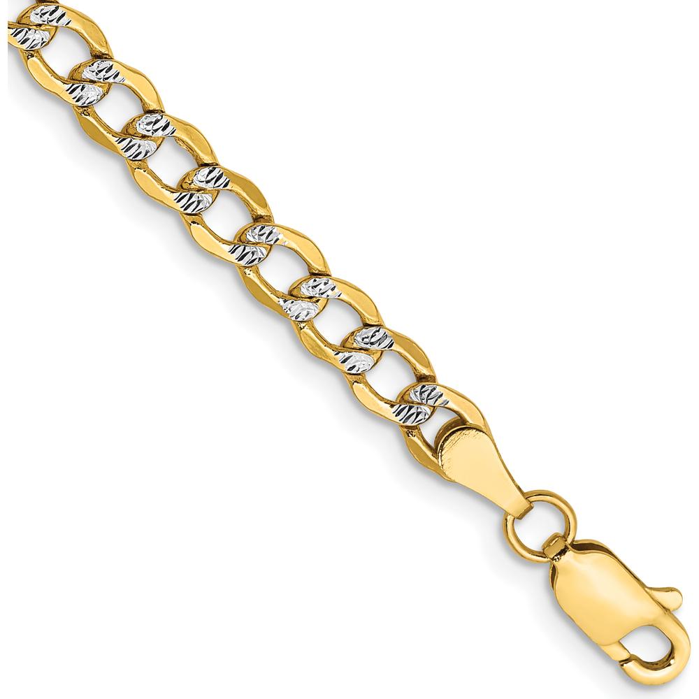 14K Yellow Gold 8" Curb Chain Bracelet with Rhodium Pavé - Semi-Solid Design by Oro Pregiato