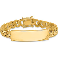 14K Yellow Gold 8" Curb Link ID Bracelet with Solid Polished Plate by Oro Pregiato