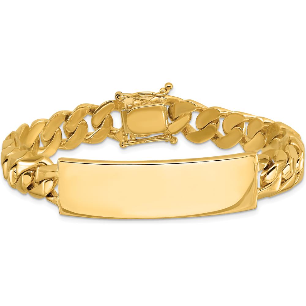 14K Yellow Gold 8" Curb Link ID Bracelet with Solid Polished Plate by Oro Pregiato
