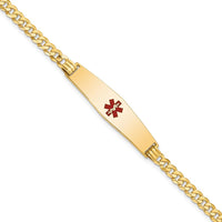 14K Yellow Gold 8" Curb Link Medical Alert Bracelet with Red Enamel Charm by Oro Pregiato