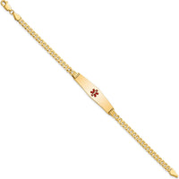14K Yellow Gold 8" Curb Link Medical Alert Bracelet with Red Enamel Charm by Oro Pregiato