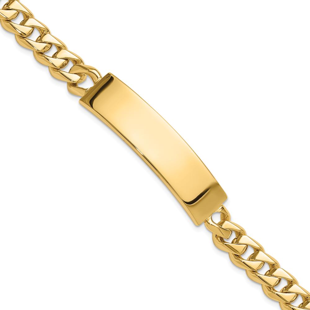 14K Yellow Gold 8" Curb Link Solid Plate ID Bracelet with Polished Finish by Oro Pregiato