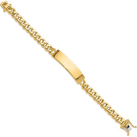 14K Yellow Gold 8" Curb Link Solid Plate ID Bracelet with Polished Finish by Oro Pregiato