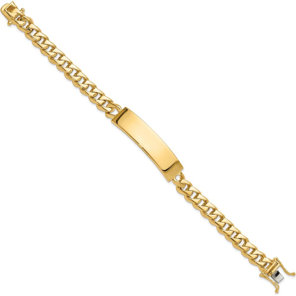 14K Yellow Gold 8" Curb Link Solid Plate ID Bracelet with Polished Finish by Oro Pregiato