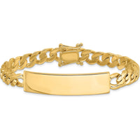 14K Yellow Gold 8" Curb Link Solid Plate ID Bracelet with Polished Finish by Oro Pregiato