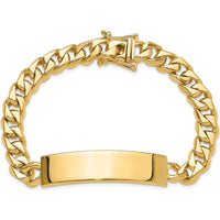 14K Yellow Gold 8" Curb Link Solid Plate ID Bracelet with Polished Finish by Oro Pregiato