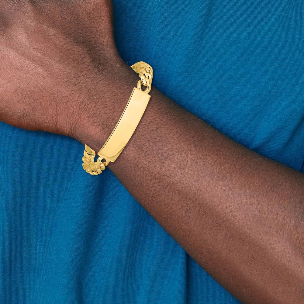 14K Yellow Gold 8" Curb Link Solid Plate ID Bracelet with Polished Finish by Oro Pregiato
