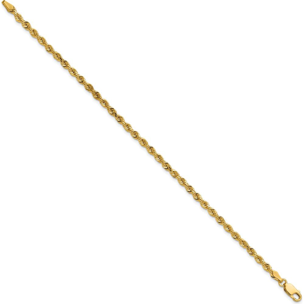 14K Yellow Gold 8" Diamond-Cut Rope Bracelet with Lobster Clasp