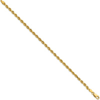 14K Yellow Gold 8" Diamond-Cut Rope Bracelet with Lobster Clasp - 3.25mm Solid Link