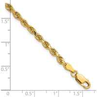 14K Yellow Gold 8" Diamond-Cut Rope Bracelet with Lobster Clasp - 3.25mm Solid Link