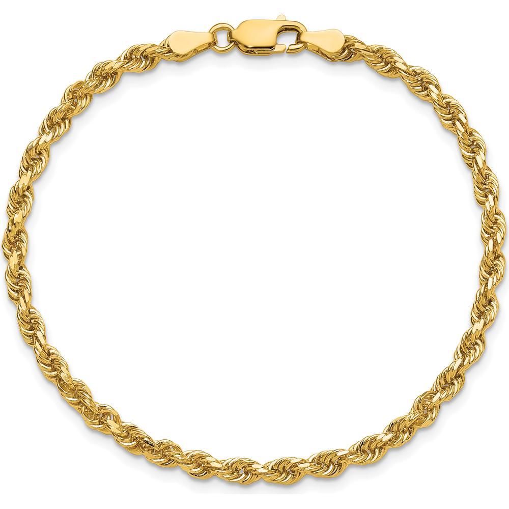 14K Yellow Gold 8" Diamond-Cut Rope Bracelet with Lobster Clasp - 3.25mm Solid Link