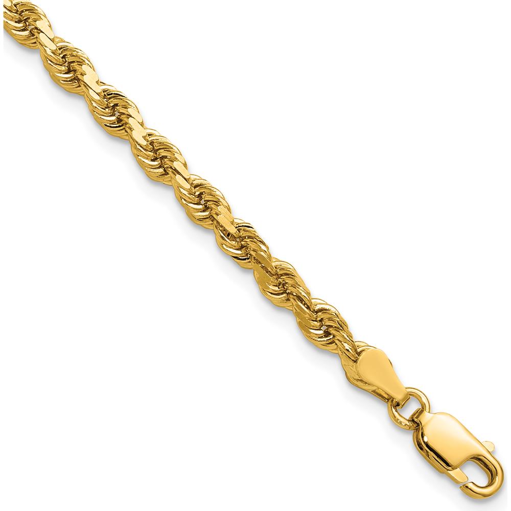 14K Yellow Gold 8" Diamond-Cut Rope Bracelet with Lobster Clasp - 3.75mm Solid Link