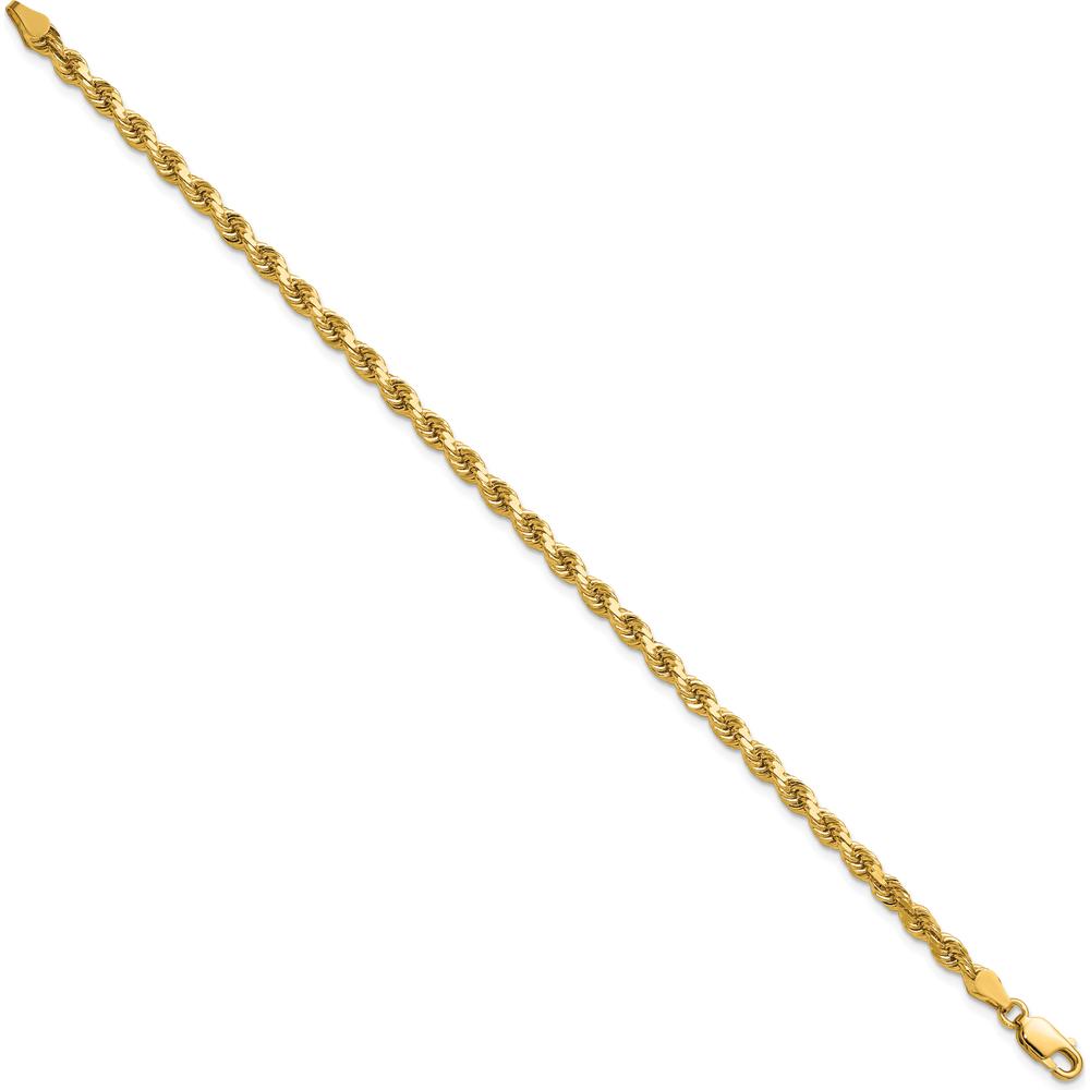 14K Yellow Gold 8" Diamond-Cut Rope Bracelet with Lobster Clasp - 3.75mm Solid Link