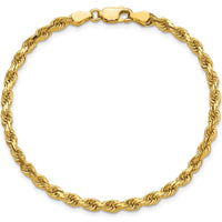 14K Yellow Gold 8" Diamond-Cut Rope Bracelet with Lobster Clasp - 3.75mm Solid Link