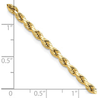 14K Yellow Gold 8" Diamond-Cut Rope Chain Bracelet - 3mm Width by Oro Pregiato