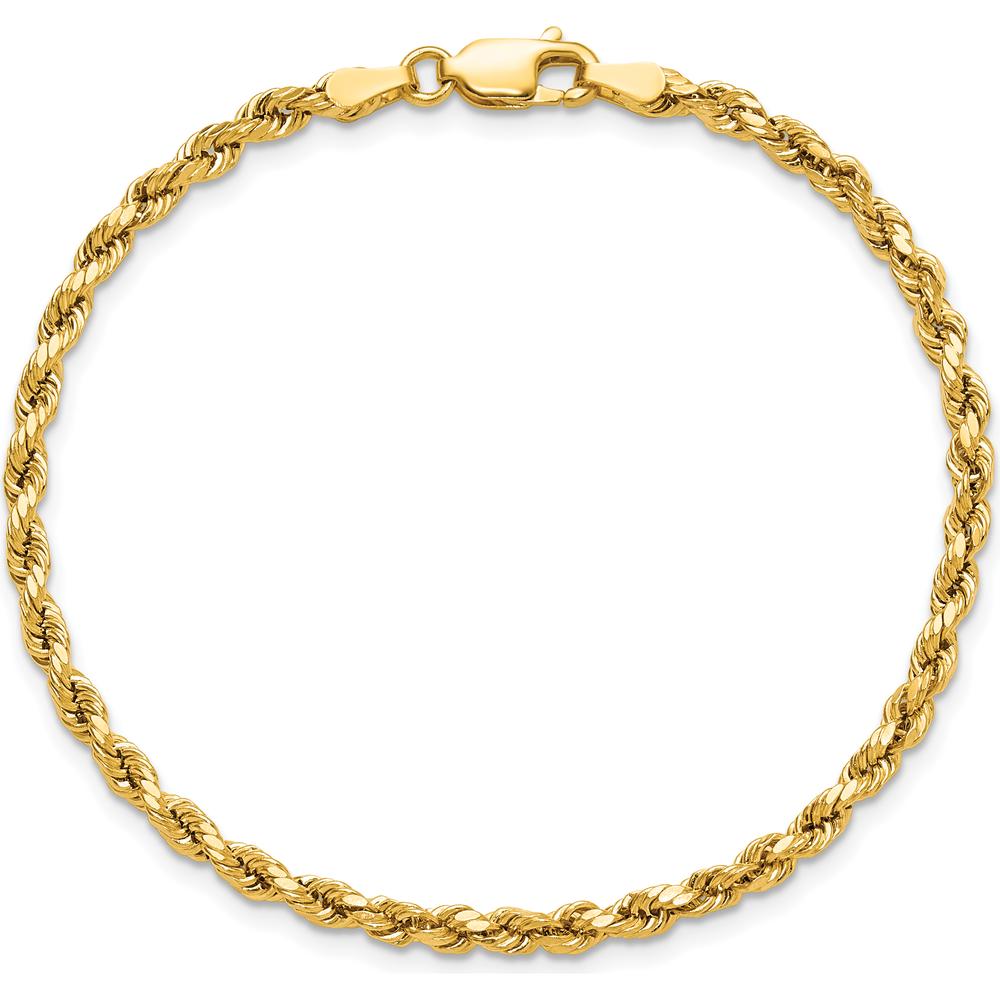 14K Yellow Gold 8" Diamond-Cut Rope Chain Bracelet - 3mm Width by Oro Pregiato