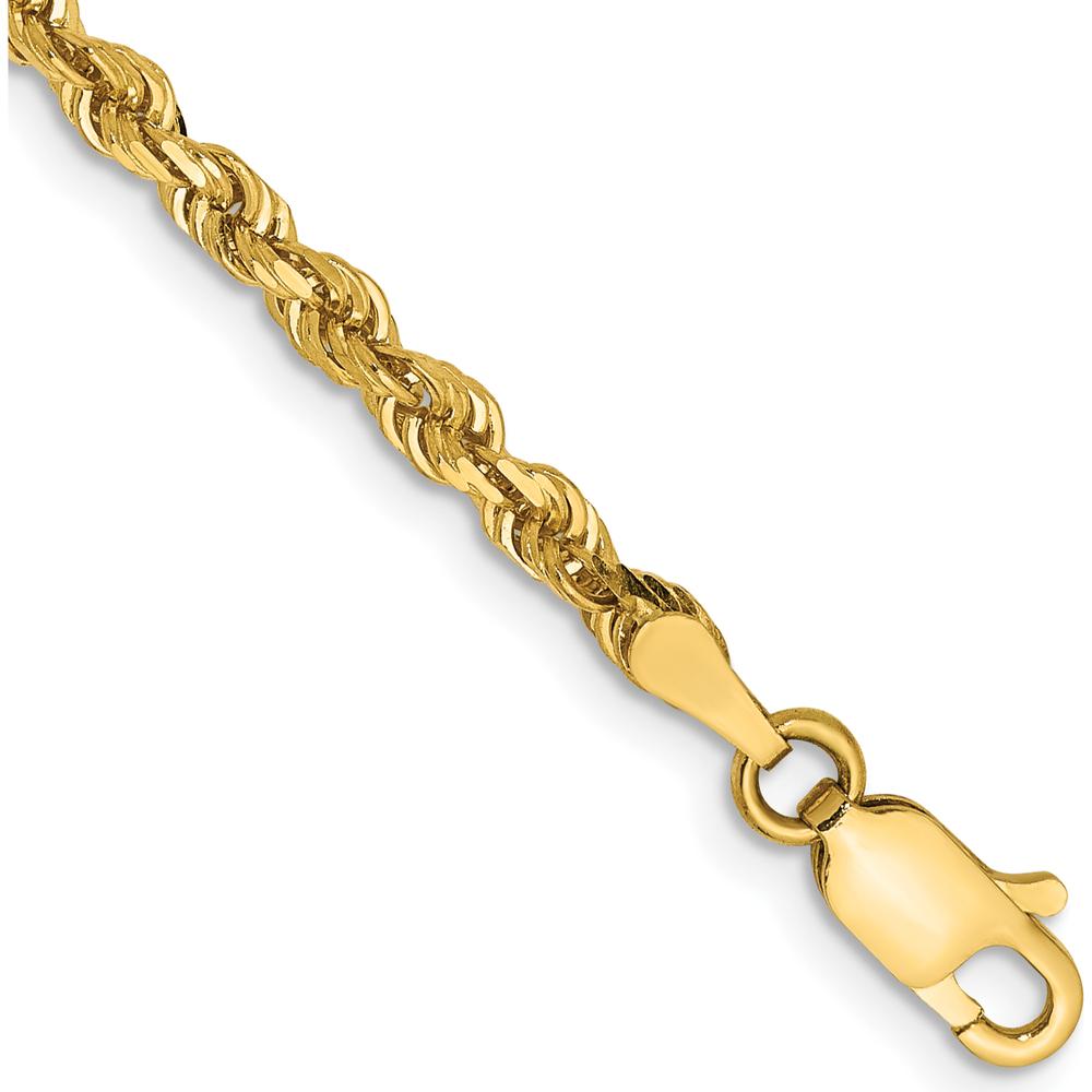 14K Yellow Gold 8" Diamond-Cut Rope Chain Bracelet - 3mm Width with Lobster Clasp by Oro Pregiato