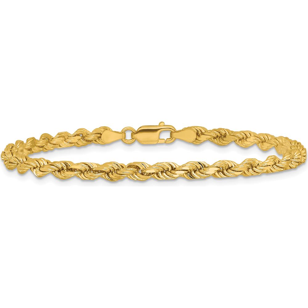 14K Yellow Gold 8" Diamond-Cut Rope Chain Bracelet - 4mm Width