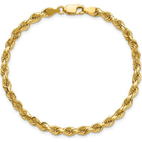 14K Yellow Gold 8" Diamond-Cut Rope Chain Bracelet - 4mm Width
