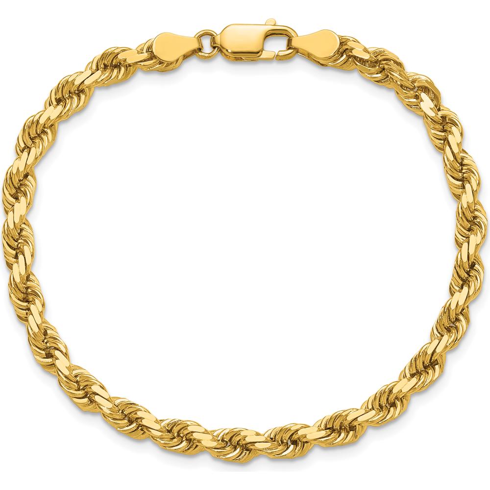 14K Yellow Gold 8" Diamond-Cut Rope Chain Bracelet with Lobster Clasp