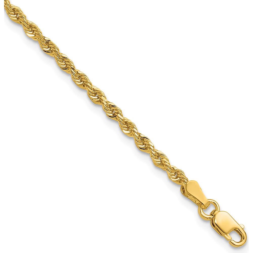 14K Yellow Gold 8" Diamond-Cut Rope Chain Bracelet with Lobster Clasp - 2.25mm Width