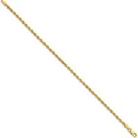 14K Yellow Gold 8" Diamond-Cut Rope Chain Bracelet with Lobster Clasp - 2.25mm Width